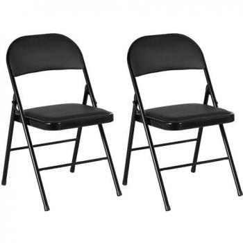 HOMCOM Juego de 2 Sillas Plegables con Respaldo, Estructura de Acero, Dimensiones 45x46x78 cm, Color Negro