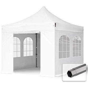 Carpa Plegable 3x3m Premium Acero 40mm con Laterales y Ventanas Arco, Blanca
