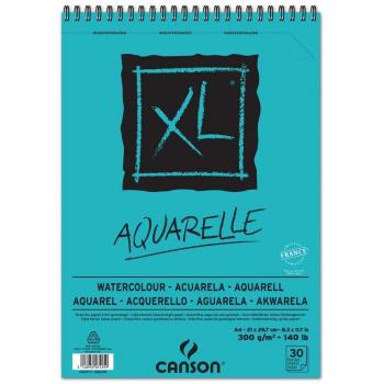 Canson XL Aquarelle, Álbum Espiral Microperforado, A4, 30 Hojas, Grano Fino 300g