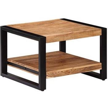 vidaXL Solid Acacia Wood Coffee Table with 2 Shelves