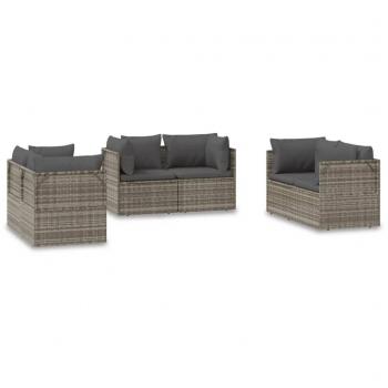 6-Piece Grey Poly Rattan Garden Corner Sofa Set 57x57x56 cm