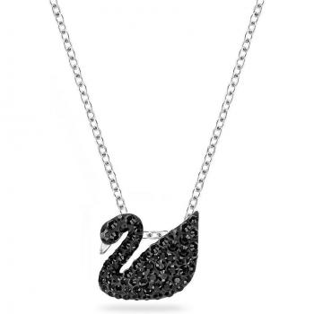 Swarovski Iconic Swan Women's Pendant Necklace with Black Crystals and Rhodium Plating