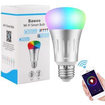 Bombilla Inteligente Wifi LED E27, Bawoo 5W RGBW Lámparas Color de Intensidad Regulable 16 Millones de Colores Trabajo Amazon Alexa Google Home Smartphone Control Remoto a Través de Aplicación