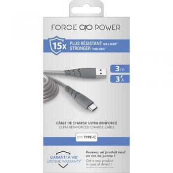 Cable USB A/USB C ultrarreforzado 3m 3A Gris - Garantía de por vida, 100% plástico reciclado