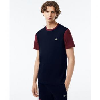 Lacoste TH1298-00 Camiseta para Hombre Regular Fit de Punto Color Block Azul Marino y Negro