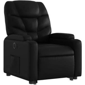 Sillón Reclinable y Elevable Eléctrico de Cuero Sintético Negro