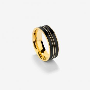 Anillo de Hombre Nogueiras de Acero Dorado y Negro Talla 62