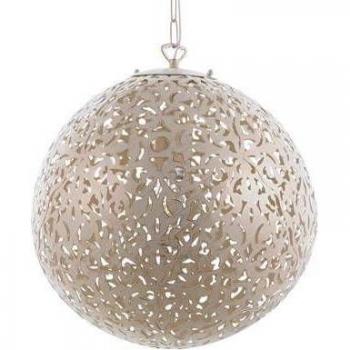 Lámpara colgante de metal beige Mures con diseño oriental y pantalla redonda calada