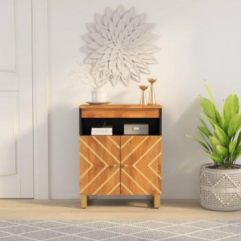 Mueble auxiliar de madera maciza de mango marrón/negro 60x33,5x75 cm - Mueble de Almacenaje de Salón, Buffet para salón, Armario Auxiliar, Armario de Almacenamiento