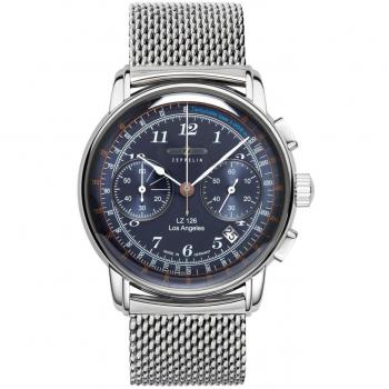 Zeppelin LZ126 Los Angeles Men's Chronograph Watch 43mm Blue Dial Quartz Stainless Steel 5ATM
