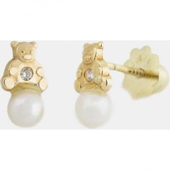 Pendientes de niña de oro con circonita y perla
