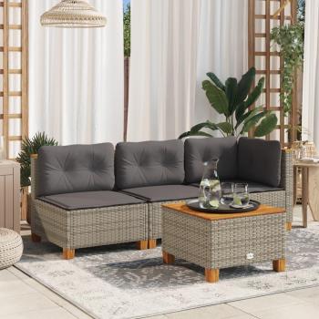 Sofá de jardín sin apoyabrazos con cojines Polyrattan Gris