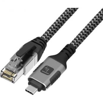 Cable USB-C a Ethernet RJ45 1m Cat6 Gigabit Tressé Negro y Plata