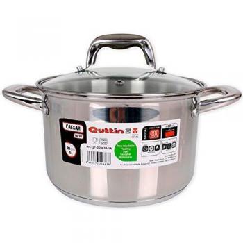 Quttin New Caesar - Olla Profesional Induccion, Cocina y Horno, Cacerola Pequeña, Acero Inoxidable Antiadherente, Tapa Cristal y Asas, 20 cm/2,5 L