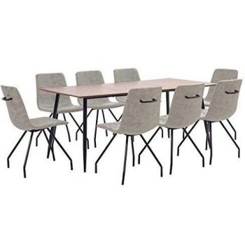 vidaXL Juego de Comedor 9 Piezas de Cuero Sintético Mobiliario Decoración Interior Casa Hogar Robusto Duradero Resistente Funcional Práctico Útil Gris