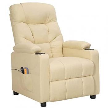 Sillón de masaje eléctrico tela color crema Vidaxl Crema, Silla con Respaldo Reposapiés Ajustables, Silla de Descanso, Sillón Reclinable para Salón