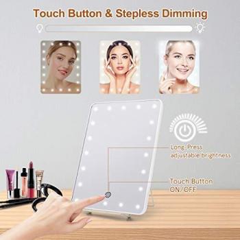 FASCINATE Espejo Maquillaje con Luz, Vanidad LED Espejo con Soporte para Teléfono, Aumento 10x, Espejo de Mesa Portátil, Atenuación, Suministro Doble, Espejo Pequeño Colgante