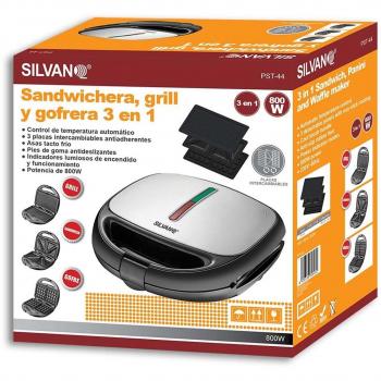 Sandwichera, grill y gofrera 3 en 1 control de temperatura 800W