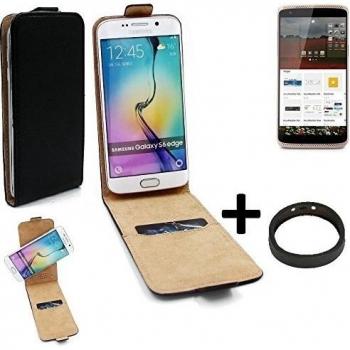 TOP SET: Caso Smartphone para ZTE Axon mini Premium Edition cubierta del estilo del tirón 360°, negro + anillo protector, cubierta del tirón - K-S-Trade