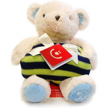 blueberryshop manta de forro polar y osito de peluche con sonajero Set de regalo para recién nacido, color azul