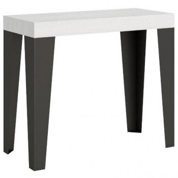 Consola extensible Flame Small 90x40/196 cm con estructura en metal antracita y acabado en blanco fresno para 8 personas