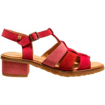El Naturalista Mujer Sandalias de Tacón N5800 Lux Suede Multi Tibet / Sabal Piel Rojo con Cierre de Hebilla