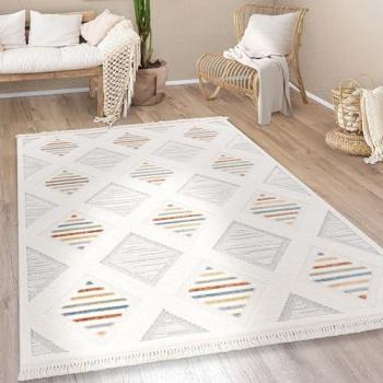 Alfombra Salón Etnica Moderna Geométrica con Flecos 200x290 cm, Multicolor