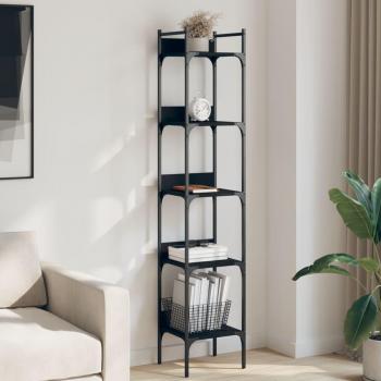 Librería de 5 estantes de madera de ingeniería en colores negro, roble sonoma y roble ahumado, dimensiones 35x30x174 cm, mueble para almacenaje ideal para oficina, estudio o dormitorio