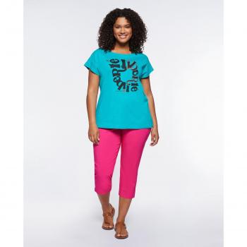 Pantalón Capri de textil elástico para mujer con cremallera y botón - Fiorella Rubino