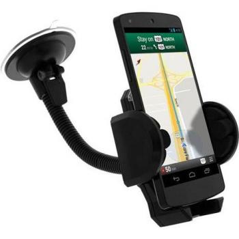 Soporte para Coche de Smartphone con Ventosa, Marco Personalizable y Cabeza Orientable 360° - Negro