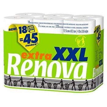 RENOVA Papel Higiénico Extra XXL - 18 Rollos XXL equivalentes a 45 Rollos Estándar