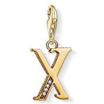Colgante charm letra X de plata con baño de oro de 18K