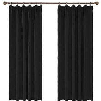UMI Amazon Brand Cortinas Opacas con Aislamiento Térmico para Sala de Estar Oficina Hotel Ventanas Fruncido 2 Piezas 107x160cm Negro