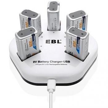 EBL Juego de 5 Unidades Pilas Recargables Li-Ion de 9V y Cargador de 5 Ranuras Independientes Entrada USB