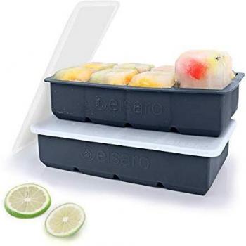 Bandejas de hielo de silicona con tapas, molde de hielo de gran tamaño, fácil de quitar y sin BPA para alimentos para bebés, whisky, cócteles, juego de 2, Gris