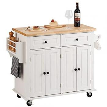 Carro de Cocina Móvil VEVOR con Tapa de Madera Maciza, Armario de Almacenamiento, Estante para Especias, Toallero y Cajón, 90x45 cm sobre Ruedas