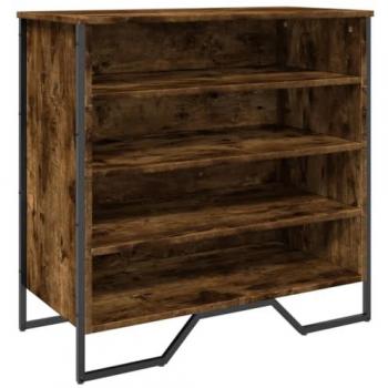 Zapatero de madera de ingeniería 80x38x78 cm en color gris sonoma, marrón roble y negro, con acabado en roble ahumado