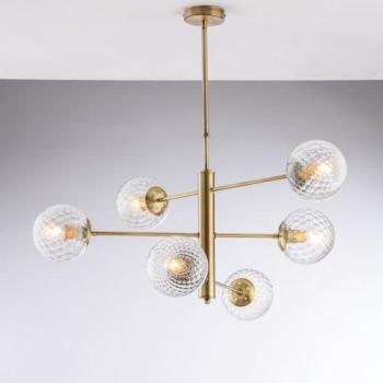 Lámpara de Araña Moderna Demetra Bronce 6 Luces E14 con Esferas de Vidrio Transparente