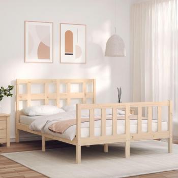 Estructura de cama de matrimonio con cabecero de madera maciza vidaXL