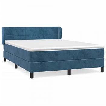 Cama box spring con colchón terciopelo azul oscuro 140x200 cm
