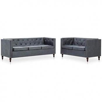 vidaXL Set de Sofás Chesterfield 2 Pzas Tela Gris Asiento Sillón Silla Mueble