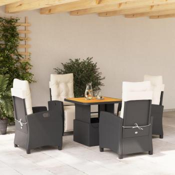 5-Piece Black Poly Rattan Garden Dining Set with Cushions