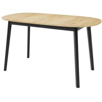 Mesa Edmond 114, Alargable, Aglomerado Laminado, Madera de Roble Dorado Artesanal y Negro, 150 x 80 x 77cm