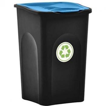 vidaXL Cubo de basura con tapa de bisagra 50 L negro y azul