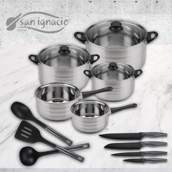 San Ignacio Premium Set de Bateria 8 Piezas + 4 Cuchillos 3 Cocina, 8 pcs + Utensilios