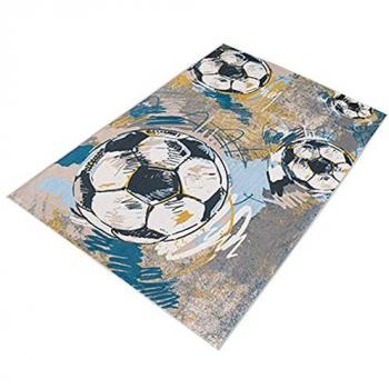 Alfombra de poliéster estampada 80 x 150 cm modelo balones de fútbol multicolor