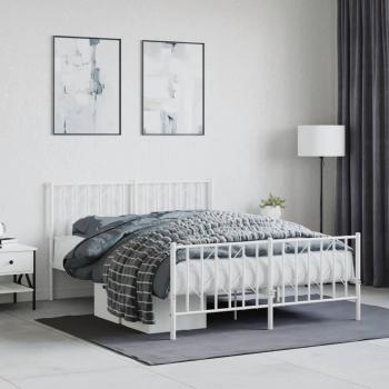 Cama metal pediátrica blanca con cabecero y estribo 140x200 cm