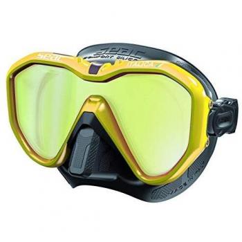 SEAC Italica Máscara Sola Lente para Buceo Profesional, recreativo y Snorkeling, Adultos Unisex, Negro LS/Amarillo Metal, Regular Fit