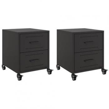 vidaXL Bedside Cabinets 2 pcs Black 36x39x43.5 cm Steel