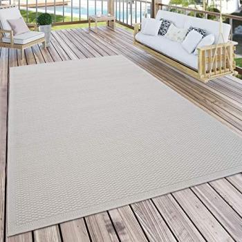 Alfombra Exterior Moderna Crema Beige 80x200 cm, In- y Outdoor, Diseño Lisa, Textura Sisal